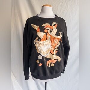 Vintage 90s Beaded Applique Sweatshirt Masquerade Mask Black Oversized